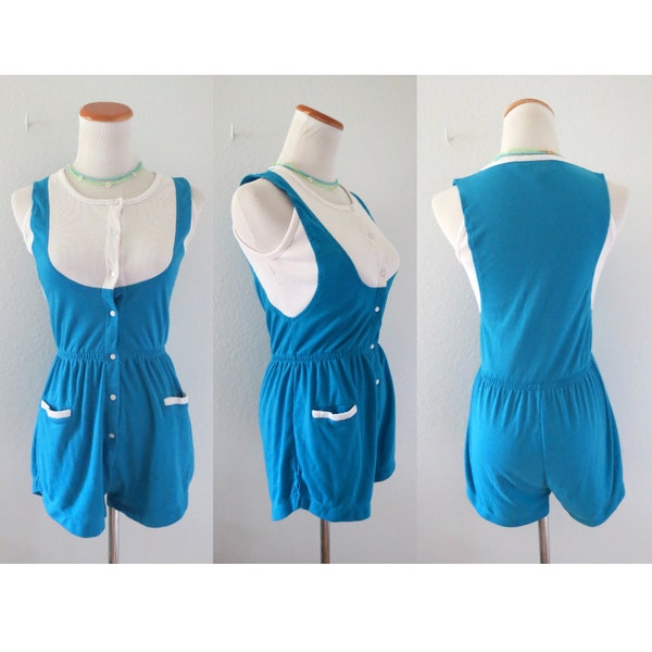 Vintage 80s Romper Women's Playsuit Sunsuit Colorblock Outfit - Size Medium