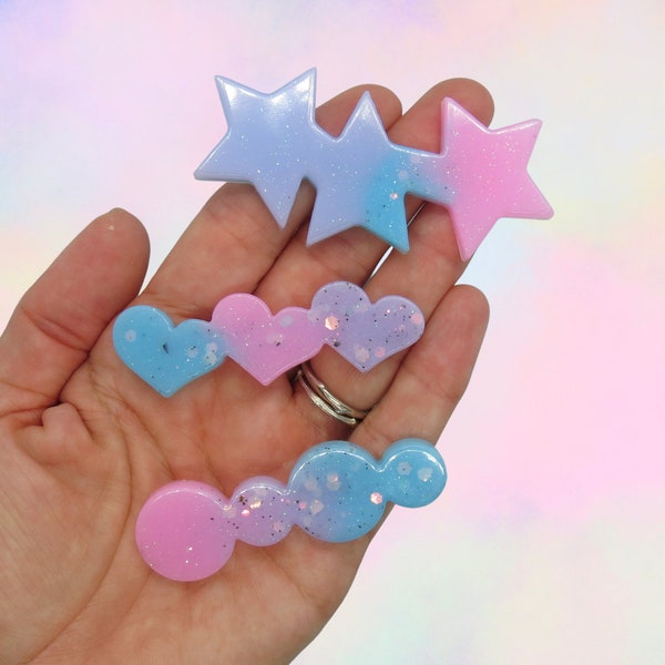 Kawaii Hair Clip Pastel Ombre Glitter Barrette Stars Hearts