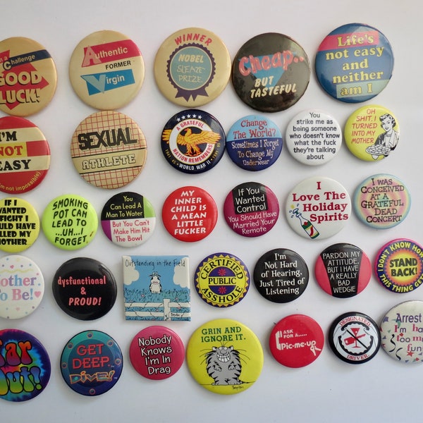 Vintage Pinback Buttons -  Misc. Novelty Pins - You Choose - Genuine Vintage Pin Button