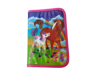 Vintage Lisa Frank Mini Binder - Rainbow Chaser Horses Zippered Planner Notebook