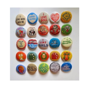 Vintage Style Pinback Buttons - Reproduction Retro Button Pins