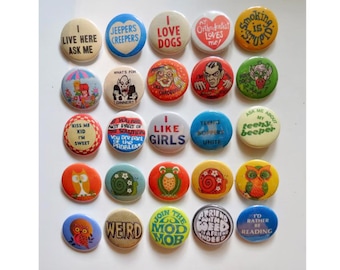 Vintage Style Pinback Buttons - Reproduction Retro Button Pins