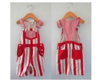 Vintage Boy's Overalls Striped Shorts Romper - Size XS