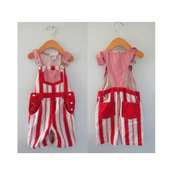 Vintage Boy's Overalls Striped Shorts Romper - Size XS