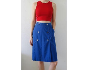 Vintage 60s Skort - Blue High Waisted Mod Skirt Shorts - Size Small