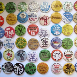 Vintage Pinback Buttons -  Misc. Novelty Pins - You Choose - Genuine Vintage Pin Button