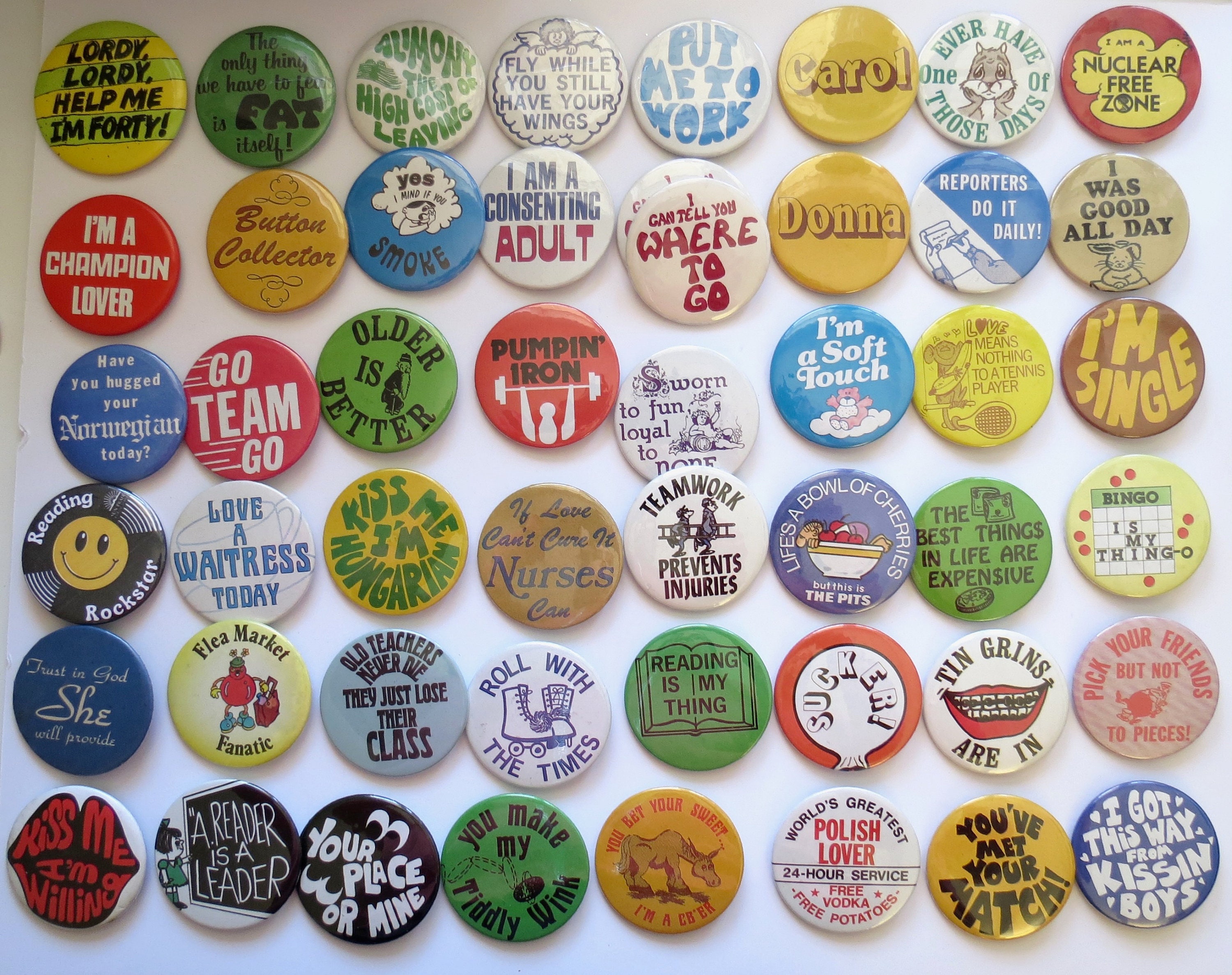 1.25 Metal Pin Button Pack / Trendy Pastel Pins / Patterned Buttons / Checkered / Floral / Fly / Funny Phrases / Cute Pins for Vest / Y2K