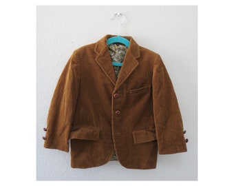 Vintage Corduroy Blazer 70s Boy's Brown Cord Dress Jacket - Size Medium