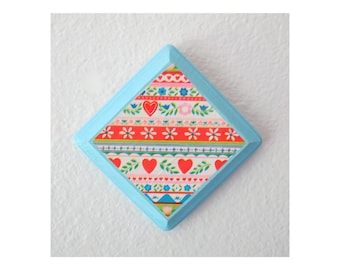 Vintage 70s Wall Hanging - Retro Mod Floral & Hearts Wood Plaque