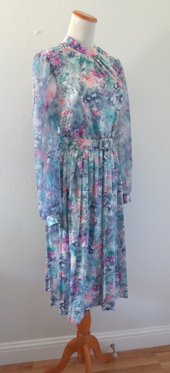 Vintage Pastel Floral Dress 70s 80s Garden Party … - image 6