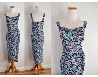 Vintage Floral Wrap Dress - 90s Sheer Flower Print Summer Sundress - Size Medium