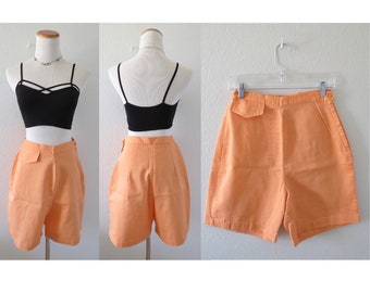 Vintage 60s Shorts - Orange High Waisted Short - 1960s Knee Length Shorts - Size Small