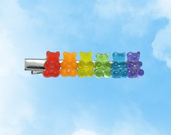 Gummy Bears Hair Clip - Rainbow Bear Candy Barrette - Colorful Kawaii Accessory