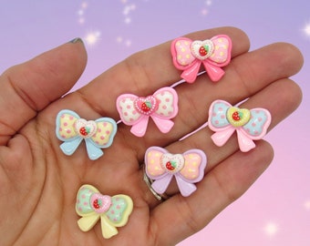 Pastel Bow Hair Clip - Cute Kawaii Strawberry Barrette