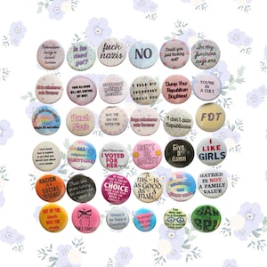 Feminist Pinback Buttons -  Coquette Girly Feminine Social Justice Themes - Vintage Style Retro Pins Button - 1&quot; 1.25&quot; 2.25&quot; - Made to Order