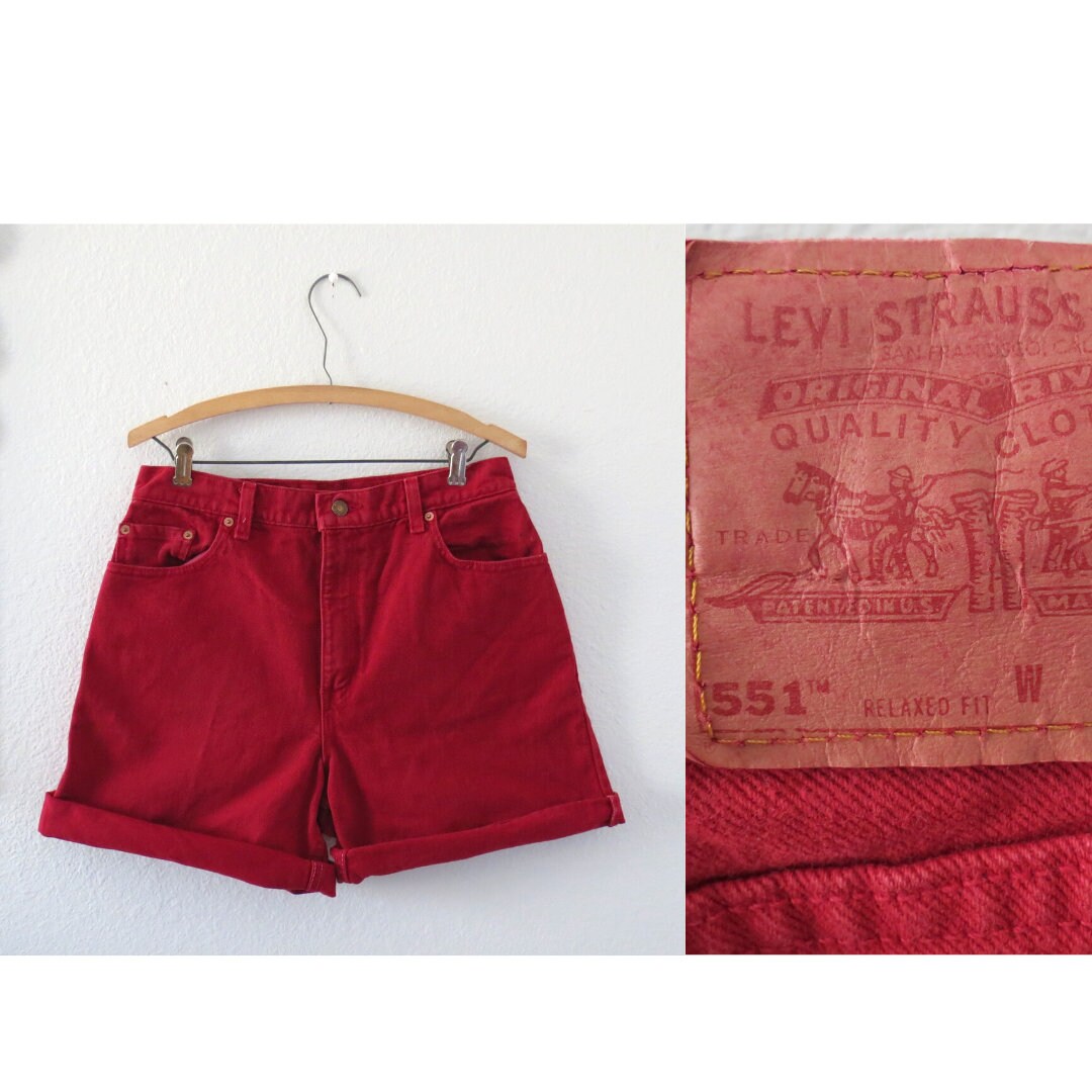 Red Denim Shorts Levis 551 Jean Short Dyed High Waisted - Etsy