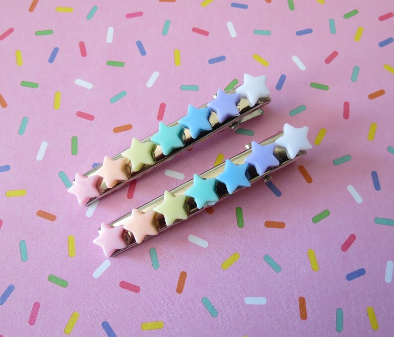 Pastel Rainbow Stars Hair Clips Barrettes Etsy