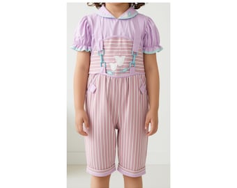 Vintage Girl's Overalls - Pastel Striped Toddler Romper - Size 24 Months