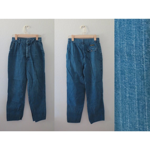 Vintage Mom Jeans Tapered Pinstriped Denim Pants - image 1