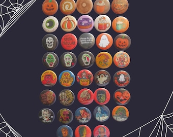 Halloween Pinback Buttons - Vintage Retro Goth Horror Pins