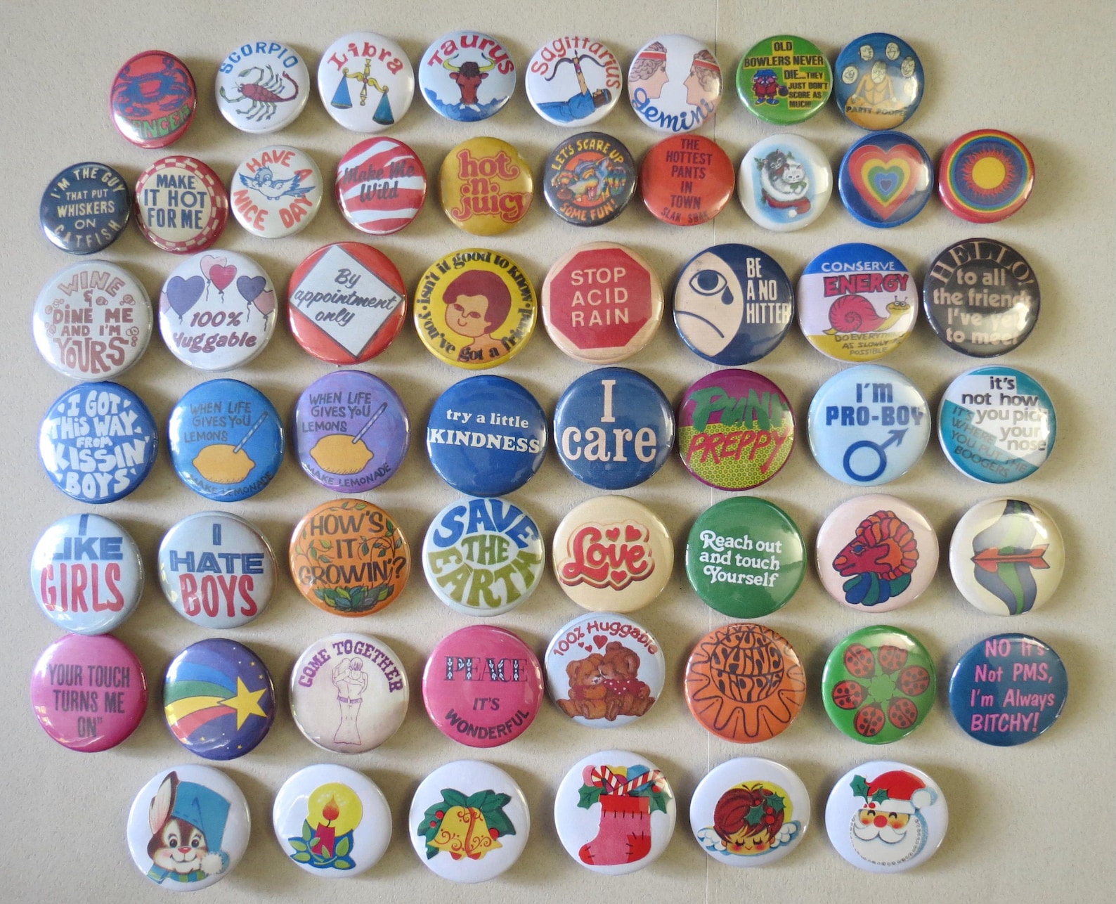 Vintage Style Pinback Buttons - 60s 70s 80s Novelty Pins - Reproduction ...