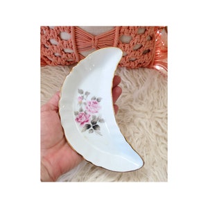 Vintage Moon Trinket Dish - Crescent Shaped Porcelain Jewelry Holder - Catch All - Made in Japan
