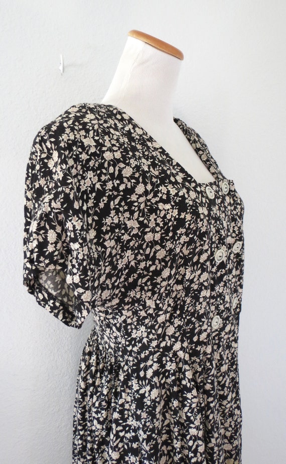 Vintage 90s Black Floral Dress Grunge Midi Dress … - image 5