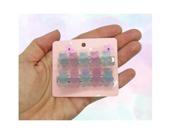 Gummy Bears Hair Clip Set - Pastel Bear Candy Barrettes - Colorful Kawaii Clips Accessory