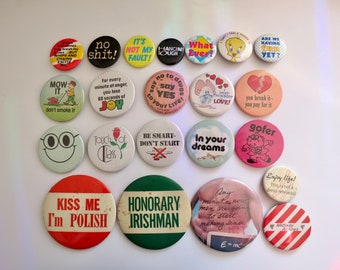 Vintage Pinback Buttons -  Misc. Novelty Pins - You Choose - Genuine Vintage Pin Button