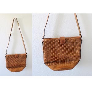 Vintage Woven Leather Purse - Brown Braided Shoulder Bag - Bohemian Boho Cross Body Handbag