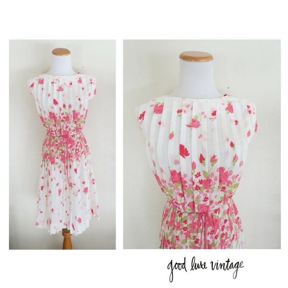 60's Day Dress Retro Mid Century Floral Dress