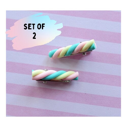 Kawaii Hair Clips Pastel Heart Bow Barrettes Etsy