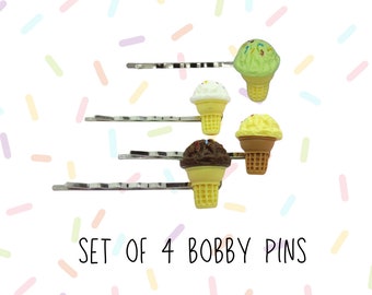 Ice Cream Hair Clip Set - 4 Bobby Pin Clips - Cute Kawaii Barrettes