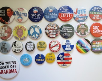 Vintage Pinback Buttons -  Misc. Novelty Pins - You Choose - Democrat Obama Liberal Button