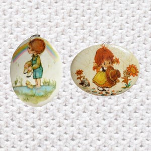Vintage 70s Wall Hanging Set - Decoupage Decor Plaques - Hippie Children Artwork - Kitschy Home Decoration - Handmade Craft