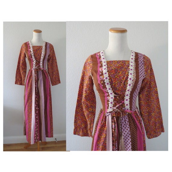 Vintage Prairie Dress 70s Floral Maxi Gown