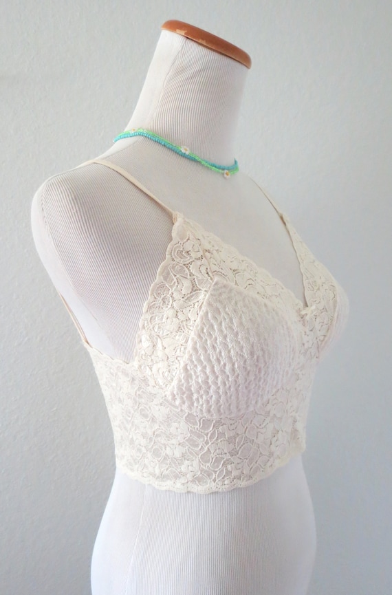 Vintage Lace Bralette 80s Cream Lacy Bra Lingerie… - image 4