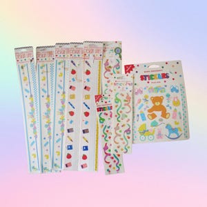 Vintage Mrs. Grossman&#39;s Sticker Lot - Unopened Packages Bundle - Baby Party Streamers Design Lines School Themes