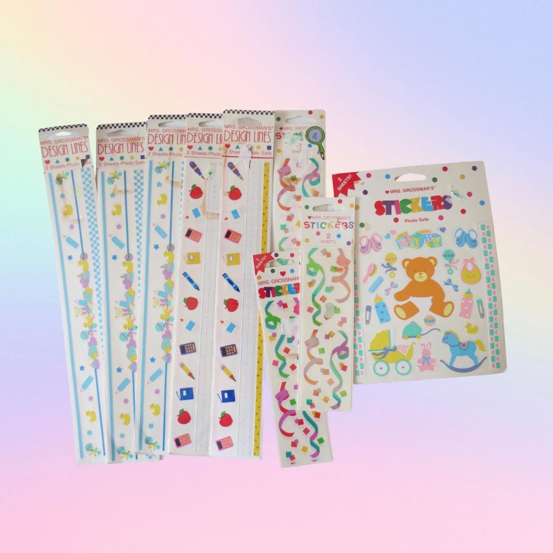 Lote de pegatinas vintage de la Sra. Grossman - Paquetes sin abrir - Serpentinas para fiestas infantiles, diseños escolares