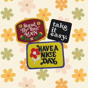 Retro 70s Patches - 1970s Vintage Hippie Style Iron On Patch for Crafting Projects Denim Jackets Hats Backpacks