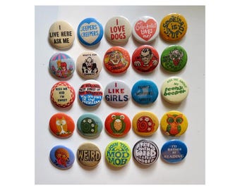 Vintage Style Pinback Buttons - 60s 70s 80s Misc. Novelty