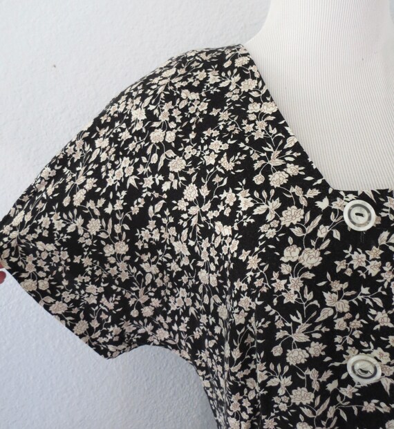 Vintage 90s Black Floral Dress Grunge Midi Dress … - image 4