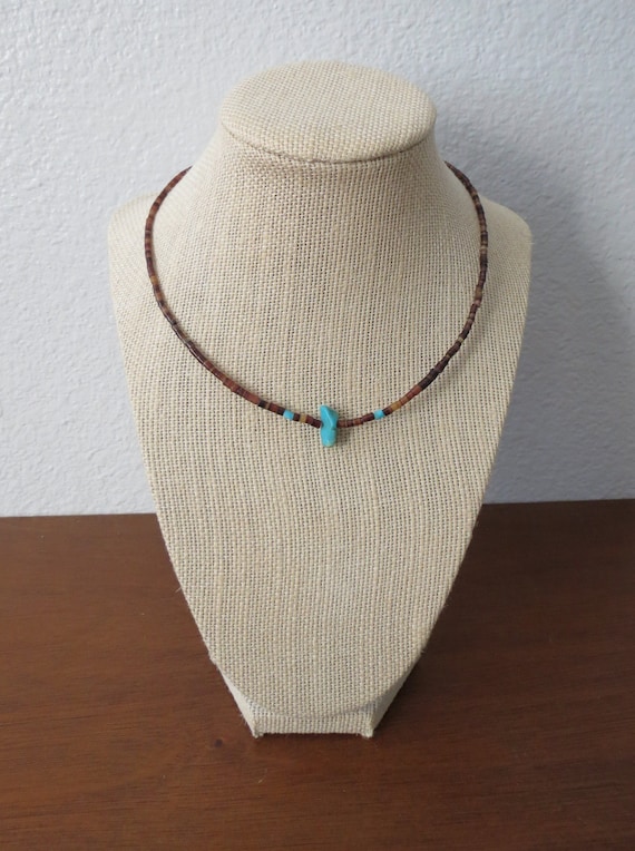 Beaded Choker Necklace Turquoise Stone Boho Hippie - image 2