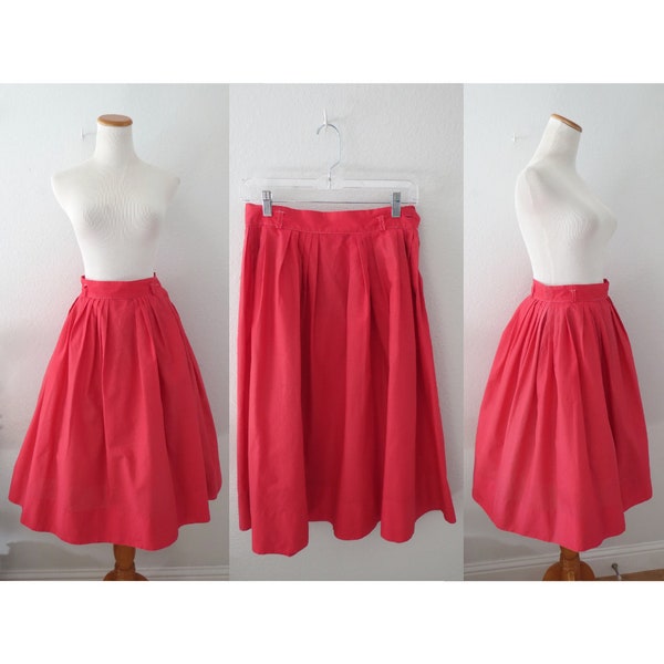 Jupe circulaire en coton des années 50 - jupe complète taille haute rose pastèque vintage des années 1950