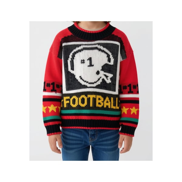 Vintage Boy's Sweater - 80s Novelty Knit Football Pullover - Size Small