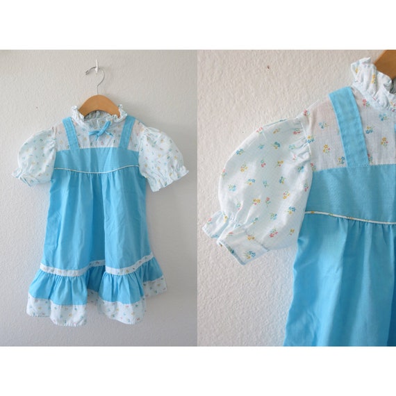 Girls Spring Dress Vintage Pastel Floral Summer O… - image 1