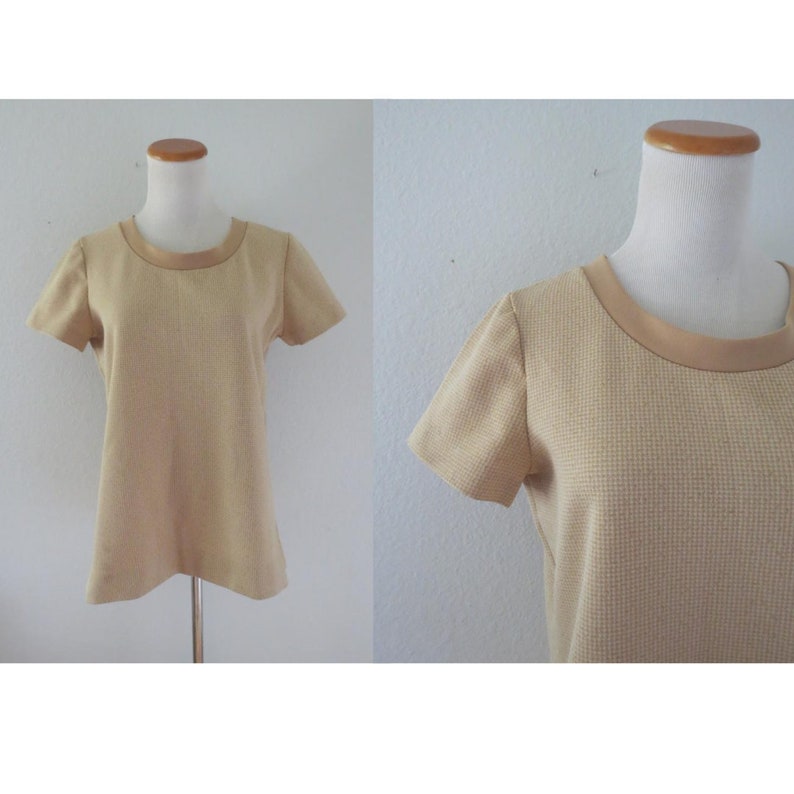 Mod Blouse 60s Beige Polyester Top
