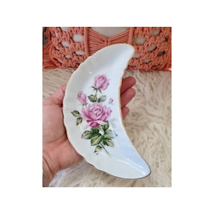 Vintage Moon Trinket Dish - Crescent Shaped Porcelain Jewelry Holder - Catch All - Made in Japan