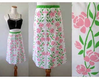 Vintage Floral Skirt - 60s 70s High Waisted Mini Skirt - Novelty Flower Print Spring Summer - Size Medium