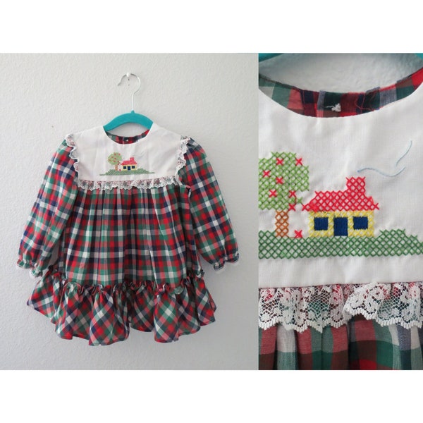 Toddler Girls Plaid Dress Cute Vintage Fall Autumn Outfit